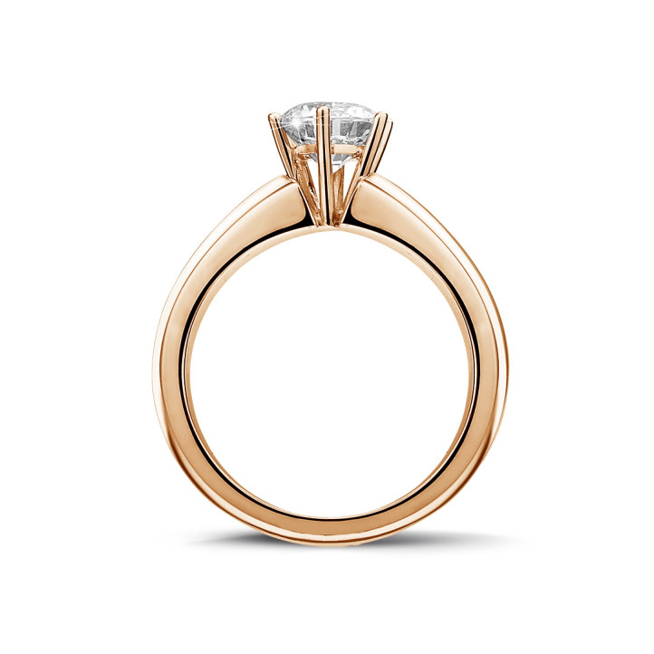 0.90 carat solitaire diamond ring in red gold with six prongs