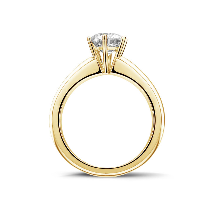 1.00 carat solitaire diamond ring in yellow gold with six prongs