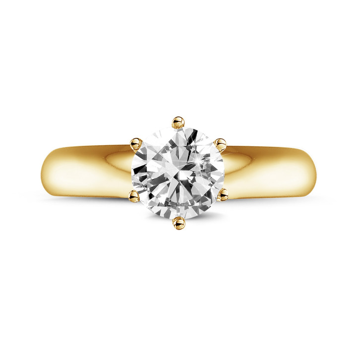 1.00 carat solitaire diamond ring in yellow gold with six prongs