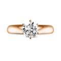1.00 carat solitaire diamond ring in red gold with six prongs