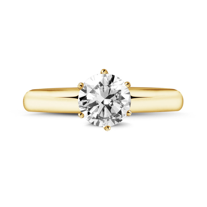 1.50 carat solitaire diamond ring in yellow gold with six prongs