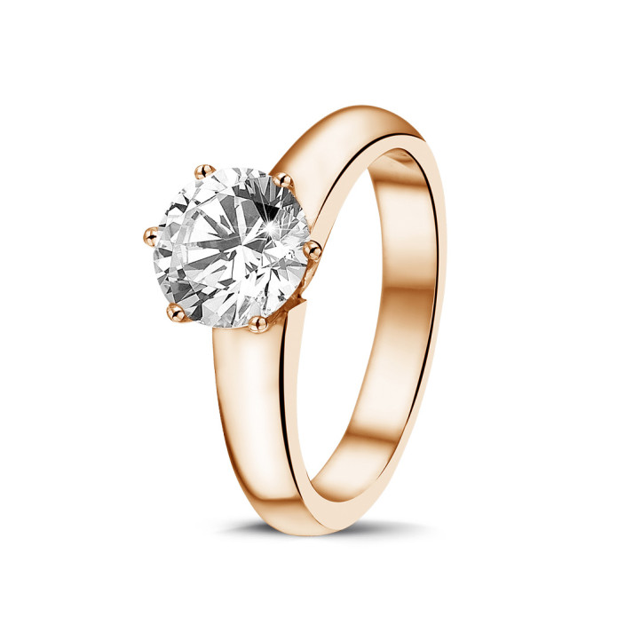 1.50 carat solitaire diamond ring in red gold with six prongs