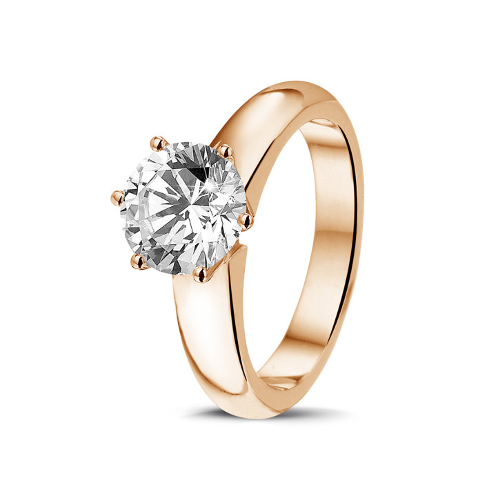 2.00 carat solitaire diamond ring in red gold with six prongs