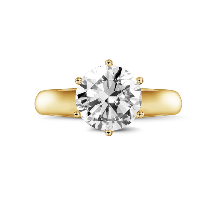 2.50 carat solitaire diamond ring in yellow gold with six prongs