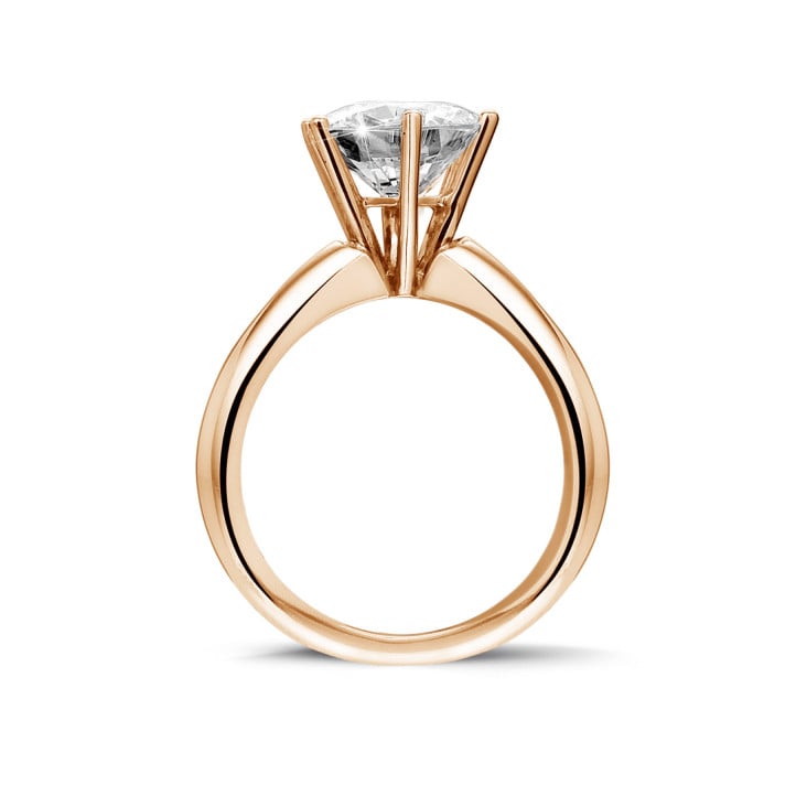 2.50 carat solitaire diamond ring in red gold with six prongs