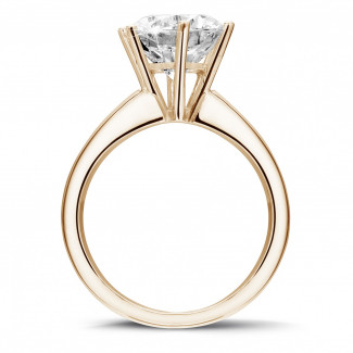 Engagement - 3.00 carat solitaire diamond ring in red gold with six prongs