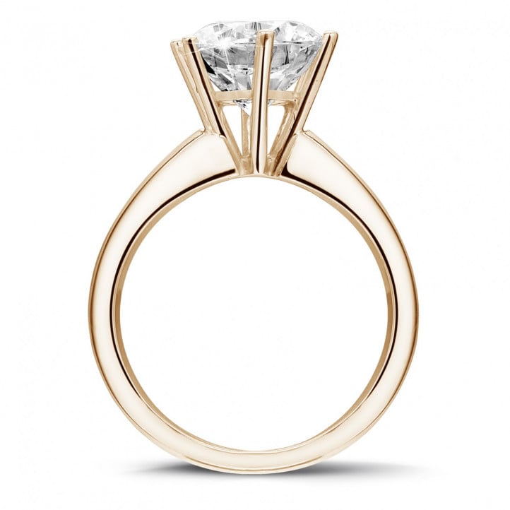 3.00 carat solitaire diamond ring in red gold with six prongs
