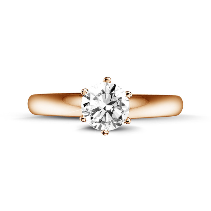 0.50 carat solitaire diamond ring in red gold with six prongs