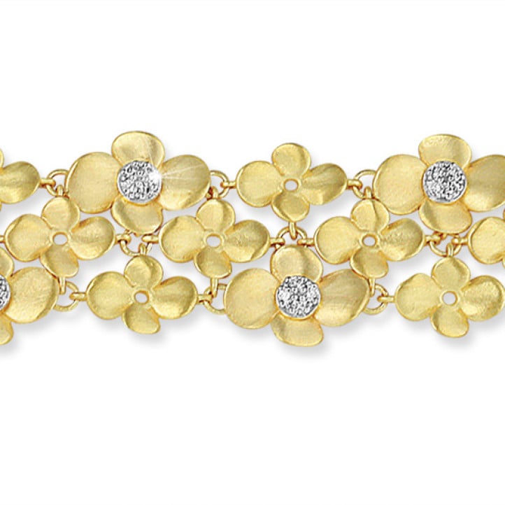 0.75 carat diamond design floral bracelet in yellow gold