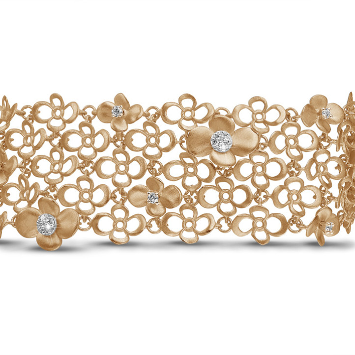0.80 carat diamond design floral bracelet in red gold