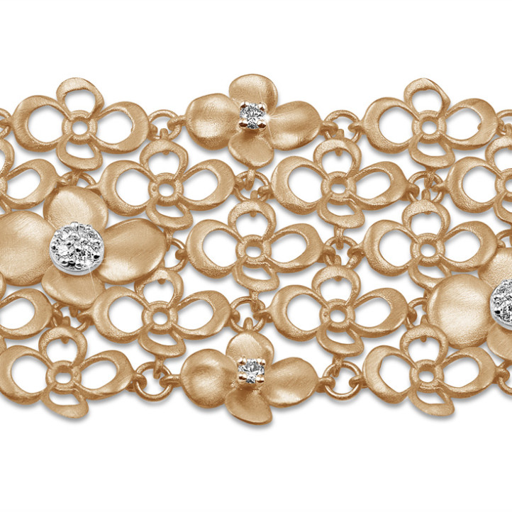 Exclusive BAUNAT stock sale (no 30 day return) - 0.80 carat diamond design floral bracelet in red gold (Available in size 17,5)