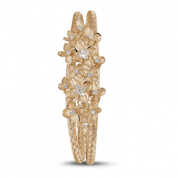 0.55 carat diamond design floral bangle bracelet in red gold