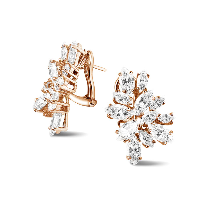 8.60 Ct earrings in red gold with marquise diamonds