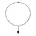 21.30 carat diamond gradient necklace in white gold with pear-shaped sapphire