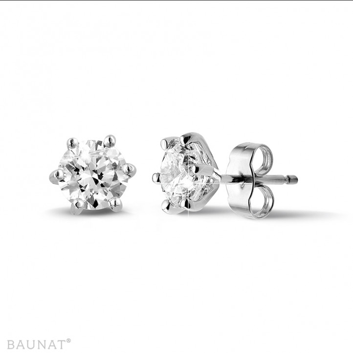 2.00 carat classic earrings in white gold with six prongs and diamonds of exceptional quality (D-IF-EX)
