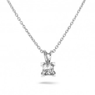 Necklaces - 1.00 carat solitaire pendant in white gold with princess diamond of exceptional quality (D-IF-EX-None fluorescence-GIA certificate)