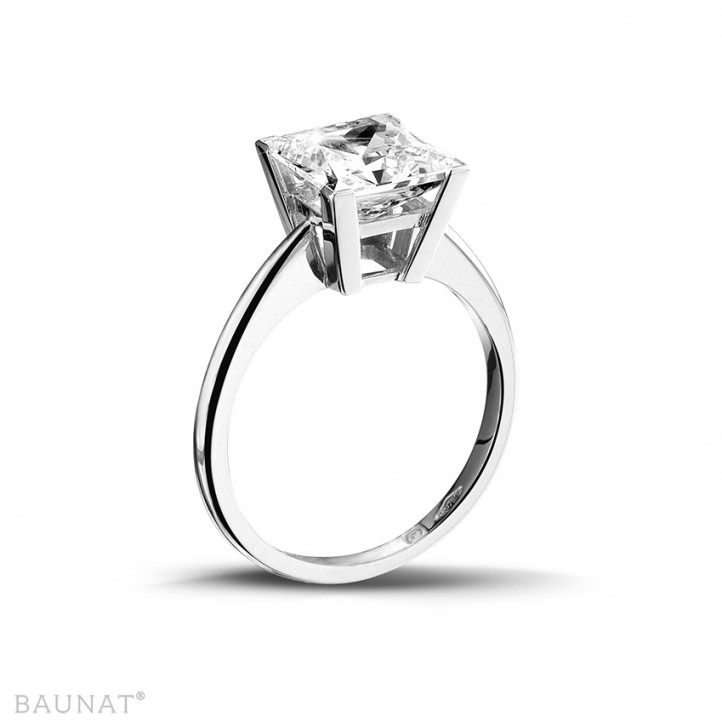 Unique Diamond Tension Set Solitaire Engagement Ring - with A 3 ct Center Princess Cut GIA Natural Diamond in White Gold