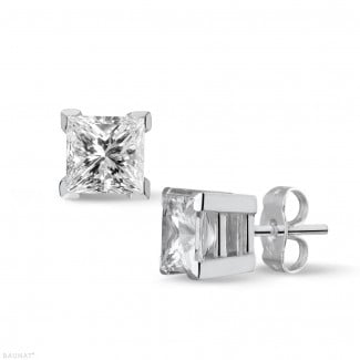 Earrings - 2.00 carat princess earrings in white gold with diamonds of exceptional quality (D-IF-EX)