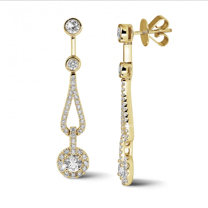 1.20 carat diamond earrings in yellow gold