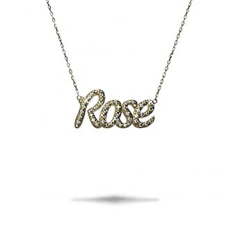 Diamond Necklaces - Customized name pendant in 18Kt gold with round diamonds