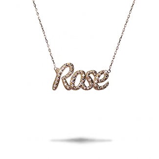 Necklaces - Customized name pendant in 18Kt gold with round diamonds