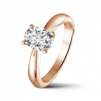 Gold diamond ring - 1.20 carat solitaire ring in red gold with oval diamond