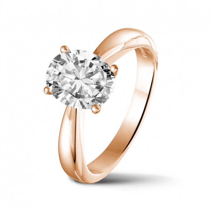 1.90 carat solitaire ring in red gold with oval diamond