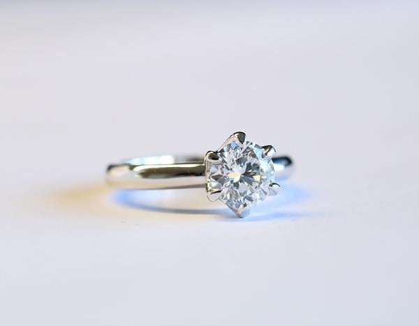Tailor-made solitaire ring on white background 