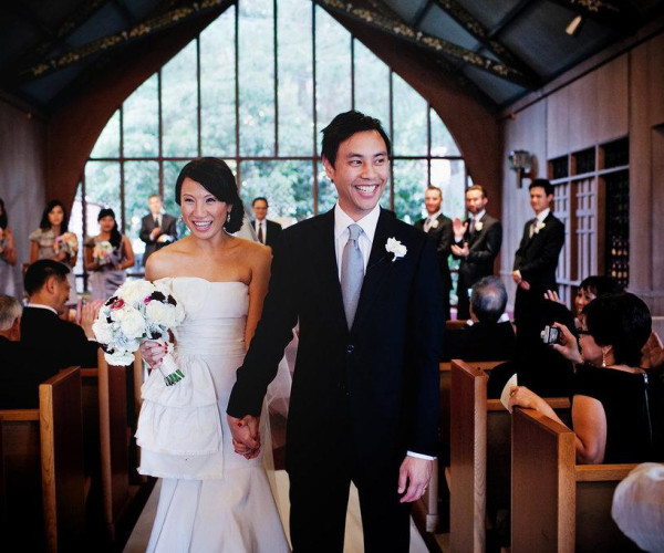 Couple walking down the aisle 