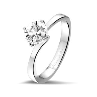 Gold engagement rings - 1.00 carat solitaire diamond ring in white gold 