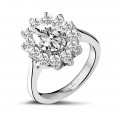 2.85 carat entourage ring in white gold with oval diamond