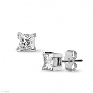 Earrings - 1.00 carat diamond princess earrings in white gold
