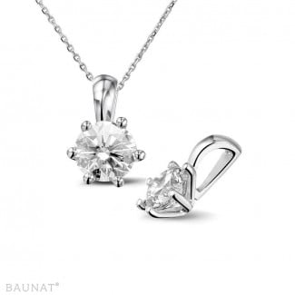 Diamond pendants - 1.00 carat white golden solitaire pendant with round diamond