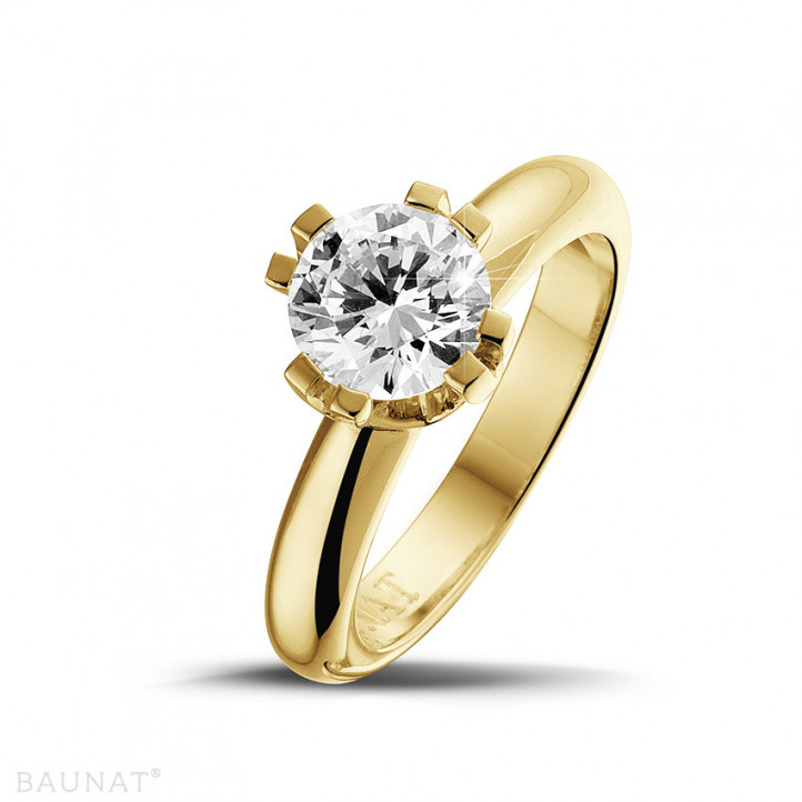 1.50 carat solitaire diamond design ring in yellow gold with eight prongs