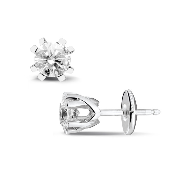 1.00 carat diamond design earrings in white gold with eight prongs