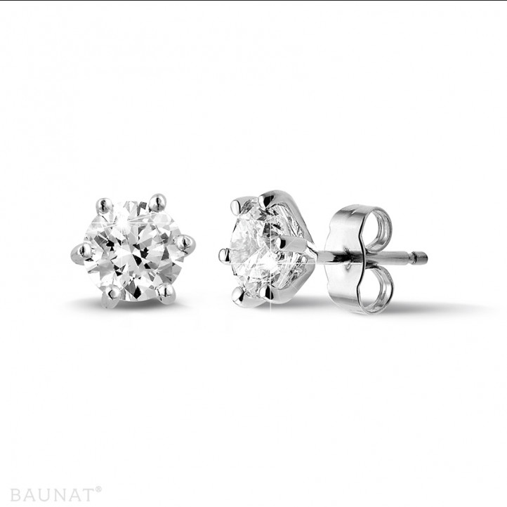 2.00 carat classic diamond earrings in white gold with six prongs