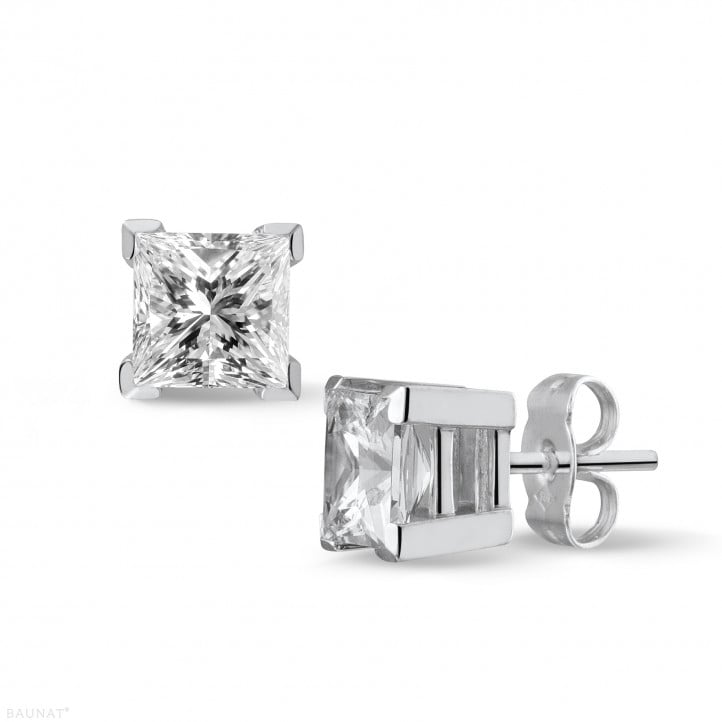 2.00 carat diamond princess earrings in white gold