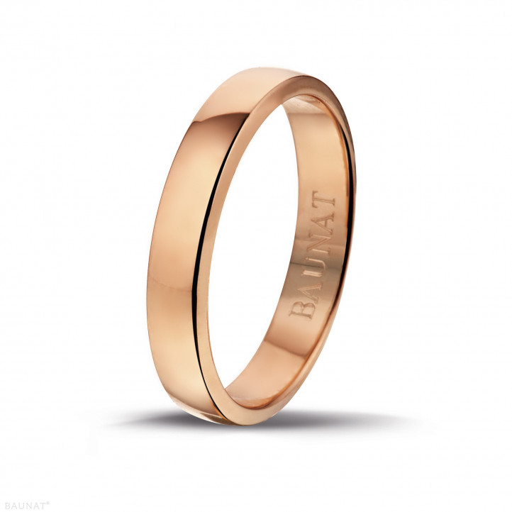 Wedding ring with a slightly domed surface of 4.00 mm in red gold