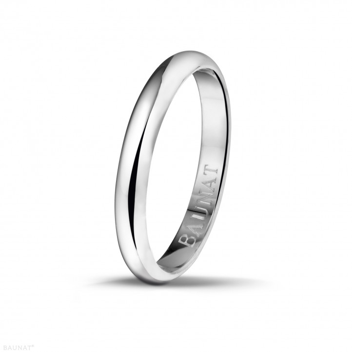 Wedding ring with a domed surface of 3.00 mm in white gold