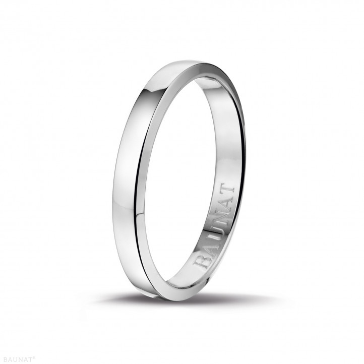 Wedding ring with a slightly domed surface of 3.00 mm in white gold