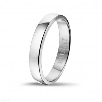Men's engagement rings - Wedding ring with a slightly domed surface of 4.00 mm in white gold