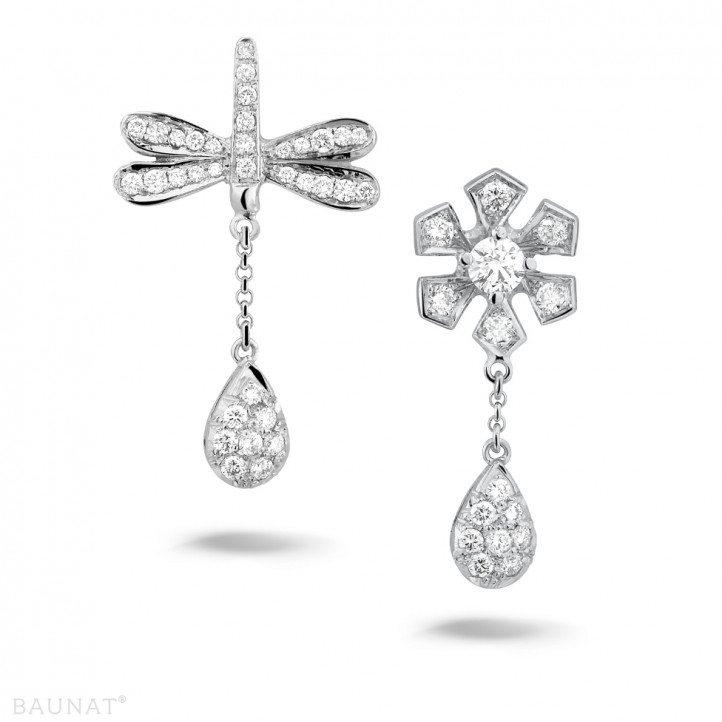 0.95 carat diamond flower & dragonfly earrings in white gold
