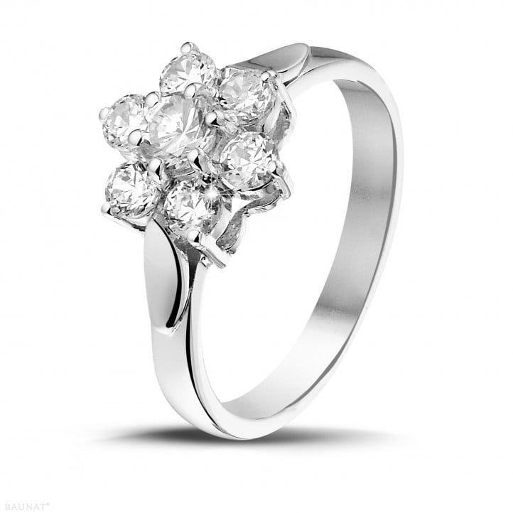 1.00 carat diamond flower ring in white gold