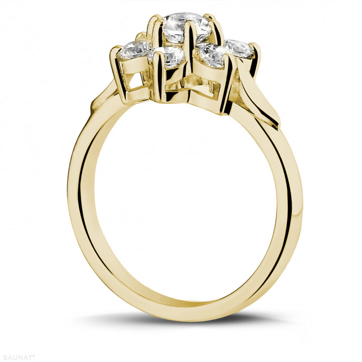 1.15 carat diamond flower ring in yellow gold
