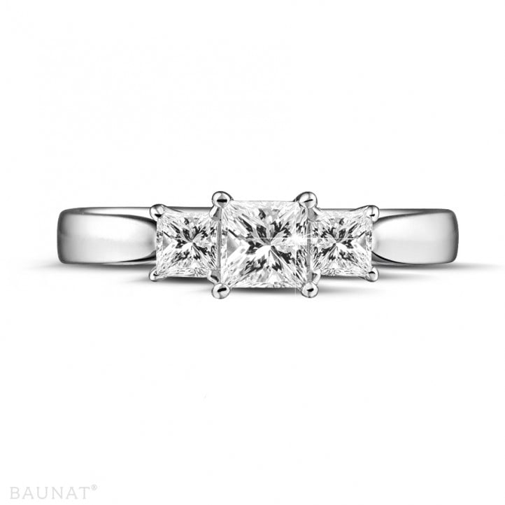 0.70 carat trilogy ring in platinum with princess diamond