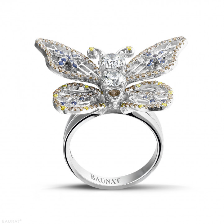 1.75 carat diamond butterfly design ring in white gold with sapphire