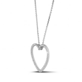 Gargantilla - 0.75 quilates colgante diamante en forma de corazón en oro blanco