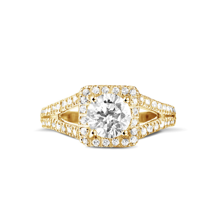 1.00 quilates anillo de oro amarillo de diamantes con diamantes en los lados