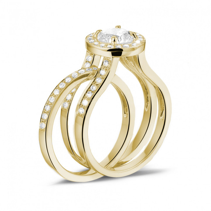 1.00 quilates anillo solitario diamante de oro amarillo con diamantes en los lados