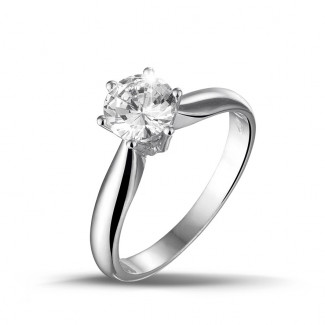 Anillo de compromiso de oro - 1.00 quilates anillo solitario de oro blanco con diamante redondo de calidad excepcional (D-IF-EX-None fluorescencia-GIA certificado)